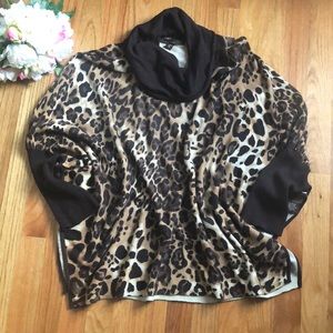 Leopard print cowl neck poncho